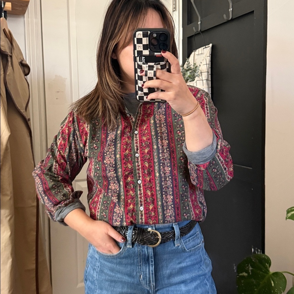 VINTAGE 90s LL BEAN Cotton Southwester Floral Buttoned Front. M